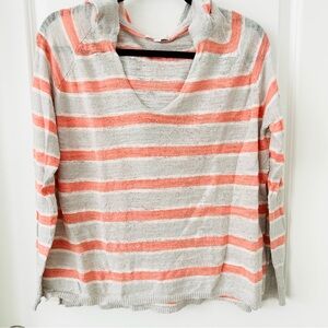 Minnie Rose Orange and Gray Linen Hoodie Sweater Sz Medium